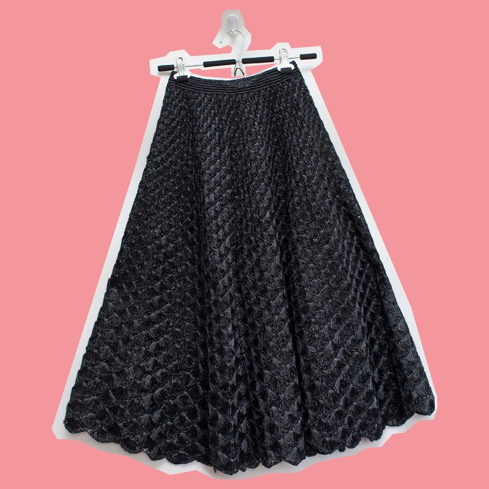 Vintage Black Woven Raffia Skirt